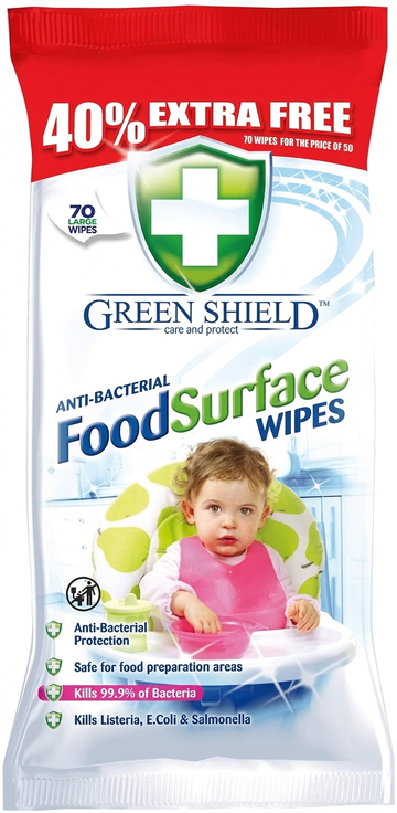 Green Shield Anti-Bacterial Food Surface Wipes, 70 Wipes