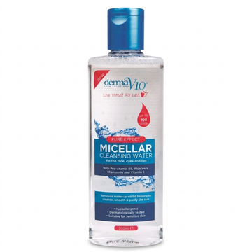 Dermav10 Pure Effect Micellar Cleansing Water with Pro-vitamin B5, Aloe Vera, Chamomile and Vitamin E, 200ml