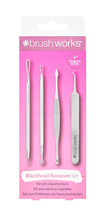 Brushworks 4-Piece Blackhead and Blemish Removal Tool Kit, Stainless Steel