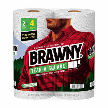 Brawny Tear-A-Square Paper Towels, Double Rolls, 2-Ply, 2-Roll Pack