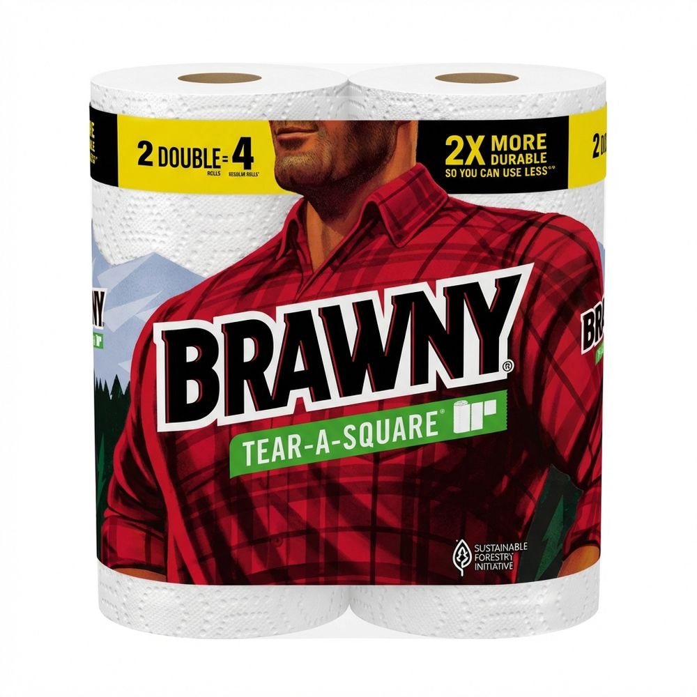 Brawny Tear-A-Square Double Paper Towel Rolls, 2 Count