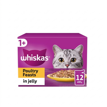 Whiskas 1+ Adult Cat Pouches Poultry Feasts In Jelly 12 x 85g 1.02Kg