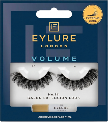 Eylure London Extreme Curl Volume No. 111 Salon Extension Look False Eyelashes with 1ml Adhesive