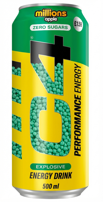 C4 Energy Drink: Apple Flavor, Explosive Energy, Zero Sugars, 500ml