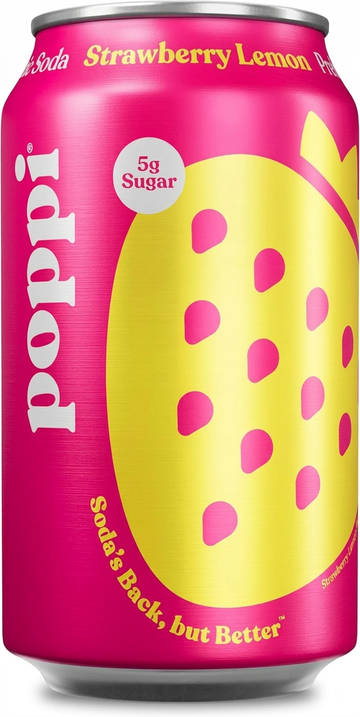 Poppi Strawberry Lemon Prebiotic Soda 355ml, 5g Sugar