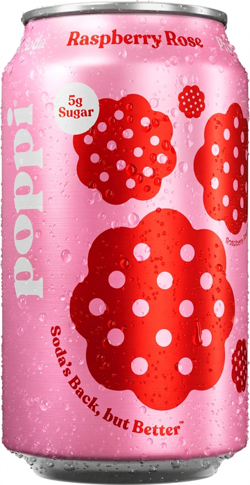 Poppi Raspberry Rose Prebiotic Soda 355ml, 5g Sugar