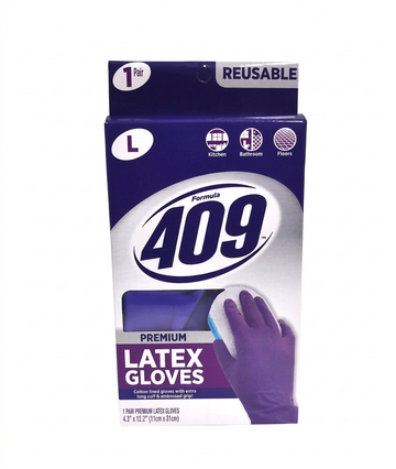 Formula 409 Premium Reusable Latex Gloves, Large, Cotton Lined, Embossed Grip, 1 Pair