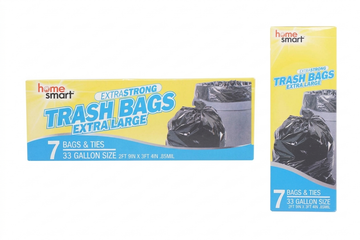 Home Smart Extra Strong 33 Gallon Extra Large Trash Bags with Ties, 7 Count, 0.85 Mil