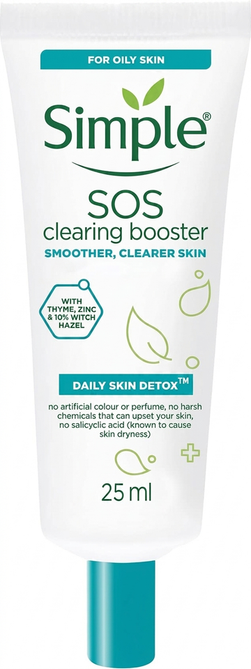 Simple Daily Skin Detox SOS Clearing Booster with Thyme, Zinc & 10% Witch Hazel, 25ml