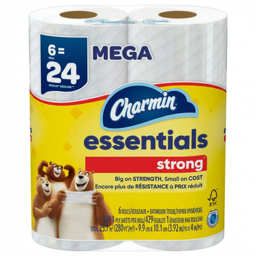 Charmin Essentials Strong 1-Ply Toilet Paper, 6 Mega Rolls