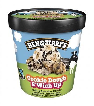 Ben & Jerry's Cookie Dough S'wich Up Vanilla Ice Cream with Chocolatey Cookie Swirl, Cookie Sandwiches & Cookie Dough Chunks 404G