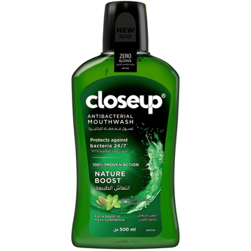 Closeup Nature Boost Antibacterial Mouthwash with Cardamom and Basil, 500ml