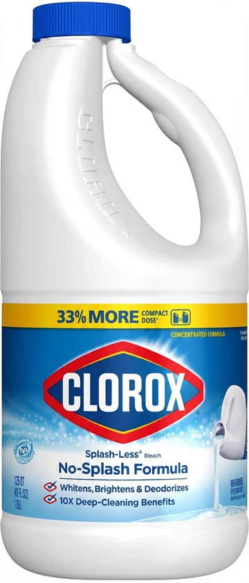 Clorox Splash-Less Disinfecting Bleach, Whitens, Brightens And Deodorizes, 10X Deep Cleaning, 40 Oz