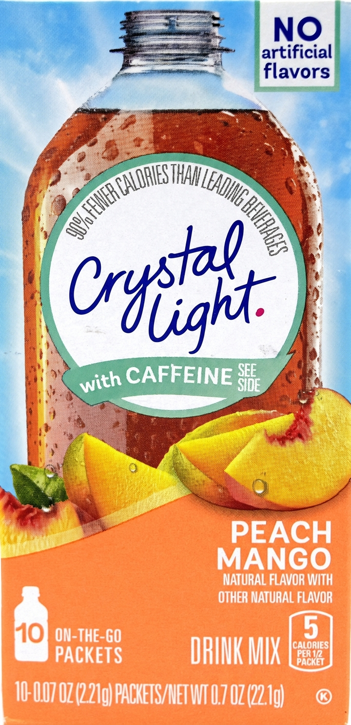 Crystal Light Energy Peach Mango Drink Mix: Caffeine, No Artificial Flavors, 10 On-The-Go Packets, 22.1g