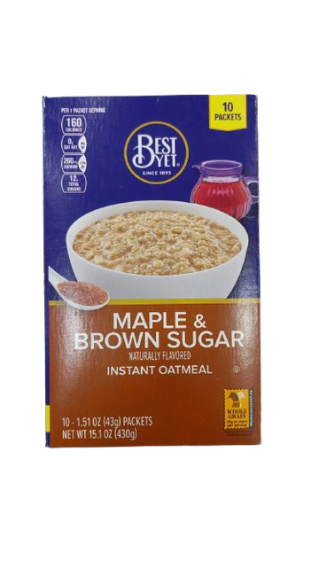 Best Yet Maple And Brown Sugar Instant Oatmeal, 10 Packets, 15.1 Oz Total